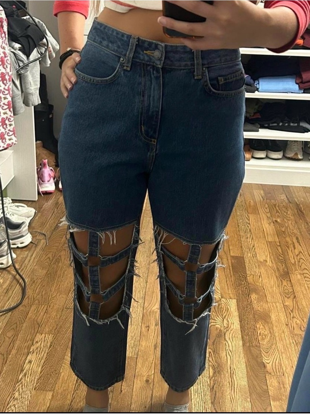 LF Dark Blue Distressed Cage-Rip Jeans